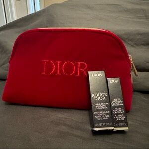 Christian Dior Red Velvet Makeup Cosmetic Pouch- NEW W/ Samples